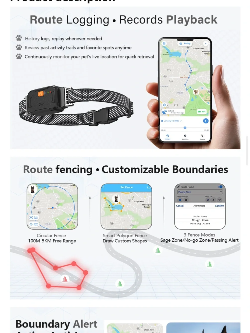 BNIB Waterproof GPS Pet Tracker Collar Clip , virtual fence - Black